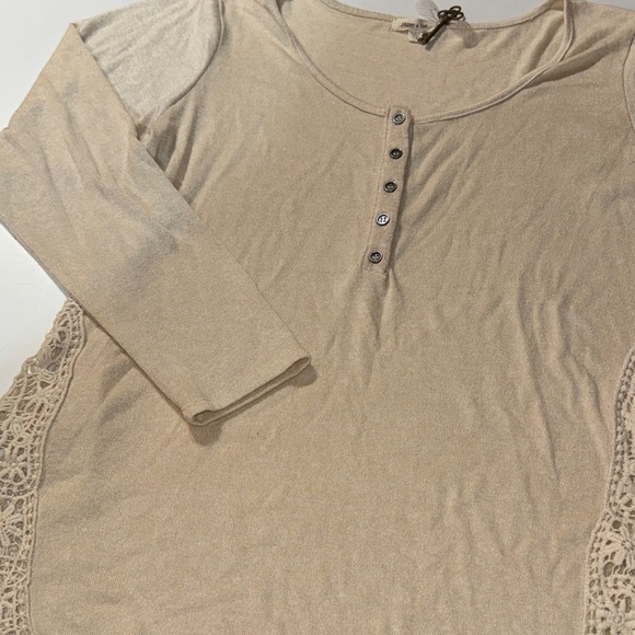 paper tee Tops - Paper Tee Tan Long Sleeve Top with Lace Crochet Sides‎
